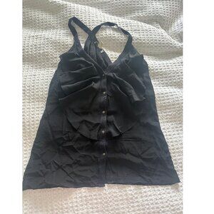 Banana Republic Black Silk Ruffle Button Front Sleeveless V-Neck Tank Top